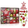 Set de 70 piezas de adornos navideños con estrella roja y bolas de colores variados - Juego de estrella de copa y varios colgantes / Rojo Verde Blanco