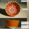 Bohemian ceramic bowl with orange matte exterior and mandala pattern, size 12.5x6cm - 4.8 Inch Stone Pattern Bowl / Orange