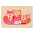 Educational wooden 3D fox family puzzle with bright orange pieces for kids' early learning - Fox Group