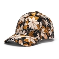 Detailansicht der Vintage-Blumenstickerei auf einer schwarzen Baumwoll-Basecap - Schwarz Beige Ingwer Blumig (D)