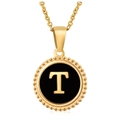 18K gold plated stainless steel necklace featuring a black shell pendant with letter T - Gold T (With Chain)