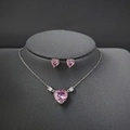 Elegante zilveren hartensieradenset met roze hartvormige stenen en ketting met oorbellen - Roze Zirkonia