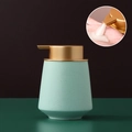 Mint green ceramic soap dispenser with gold pump head and liquid demo inset - Straight / Mint Green with Gold Pump