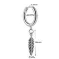 Vintage stainless steel sleeper hoop earring with detailed feather charm and silver finish - Vintage Feather