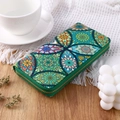Ethnic style long green wallet with colorful mandala pattern and secure metal zipper - Green