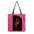 Pink reusable canvas tote bag with black woman illustration and love lollipop print - Afro Lady Illustration-Heart Lollipop
