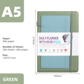 A5 green undated daily planner notebook with blue pocket and elastic band closure - Matcha Green