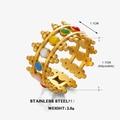 Franse vintage verstelbare roestvrijstalen ring met 18K gouden plating en kleurrijk email - Goud (Multi Color Emaille)
