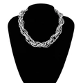 Chunky silver layered chain necklace in polished aluminum on a black mannequin - Silver Multi-Link Interlocking Chain