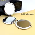 Foldable silver metal makeup mirror with dual-sided groove design on yellow wave surface - Double-sided Groove / Silver