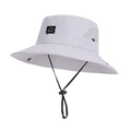 Light grey wide brim outdoor sun hat with breathable mesh and black chin strap - Light Gray