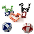 Colorful snake puzzle toys in green, blue and red colors arranged on white backdrop - Mixed Color Snake Puzzle Magic Ruler