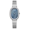 GEDI oval stainless steel watch featuring a blue mother-of-pearl dial and silver metal band - Silver Case Dark Blue Dial Silver Band