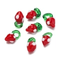 Ciondoli a fungo in vetro rosso con punti bianchi e asole verdi per gioielli fai-da-te - Ciondolo in vetro-Fragola/Fungo / 2 pezzi/confezione (12*19mm)