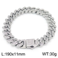 Silver-colored iced out Cuban link bracelet with sparkling rhinestones, 190x11mm size - Silver 190x11mm (KB170705-MZOZ)