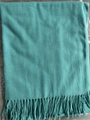 Deep teal cashmere-feel scarf with elegant long fringes and twill weave pattern - Aqua Blue