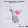 Mini tennis racket keychain with pink ball souvenir sports pendant for bag accessories - 2cm Small Rose Red Tennis Ball + Silver Racket