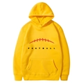 Hellgelber American Football Kapuzenpullover mit roter Nahtgrafik und schwarzer Schrift - S / Oberteile / Leuchtgelb