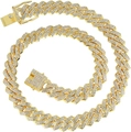 Macro shot of gold Cuban link chain necklace with sparkling white rhinestones - Rhombus Cuban Link (14mm Width) / 18cm Length / Gold