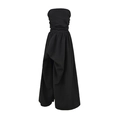Elegante mono negro palabra de honor con corpiño plisado y dobladillo ancho con abertura - S / Negro