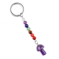 7 Chakra natural stone beads and purple crystal mushroom pendant on silver keychain - Amethyst