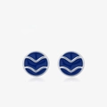Orecchini a lobo a cerchio in argento S925 con smalto blu scuro e texture a onde per donna - 8mm / Argento S925 Onda Blu