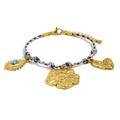 Bracelet cordon coloré plaqué or 18K avec pendentifs fleurs et perles turquoise pour femme - Breloque Dorée Corde Tressée Colorée (B0798)