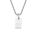 Minimalist silver box chain necklace with polished square pendant featuring the letter U - Letter U / Silver