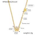 Golden stainless steel necklace with zircon-encrusted letter W pendant and heart detail - Letter W Necklace (RP001) / Gold