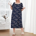 Plus size dark blue nightdress with paisley print and delicate white lace trim - XL / Navy Paisley