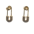 Elegant gold safety pin earrings for women with inlaid blue cubic zirconia stones - Blue