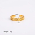 Gold stainless steel open ring featuring a geometric chain texture design, 2.0cm diameter - Chain Geometric Style (JDR2303003) / Gold