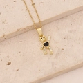 Detail of golden teddy bear necklace featuring black heart stone and zircon accents - Black Heart Gemstone Teddy Bear (11#)