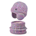Kids warm knit hat and scarf set in colorful space-dye fleece lining pink purple blue - 2-Piece Set - Multi-Color