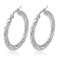 Silver twisted hoop earrings for women featuring embossed bead textures and polished finish - Steel Round Dotted Pattern