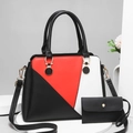 Fashionable red, black and white tricolor patchwork tote bag set with matching pouch - Handbag And Pouch (Black) / Black