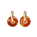 Retro golden hoop earrings featuring translucent orange agate stones in a vintage style - Gold Red Agate