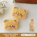 Broches ours en peluche crème avec nœuds bleus et emballage de 7,5x5,5cm pour sacs - 1# Broche Ours Jaune Crème