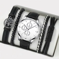 Men's fashion watch and four leather bracelets set in a professional gift box - White Watch + 4-Piece Bracelet Set 657-6