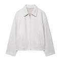 Chic American style minimalist off-white faux suede jacket with zipper and turndown collar - S / White