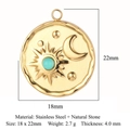 Bohemian gold stainless steel sun moon pendant with green natural stone inlay - Gold Turquoise Moon Star