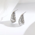 Fashion silver color teardrop stud earrings with textured diamond pattern for women - 菱格纹水滴款式(银色)
