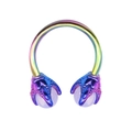 Rainbow surgical steel horseshoe ring featuring dragon claw ends holding purple beads - Rainbow Dragon Claw Purple Bead