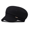 Casquette gavroche classique en coton noir avec plaque métallique dorée minimaliste - Taille unique / Rose