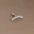 Silver stainless steel helix stud earring with seven curved zircon stones and ball back - Silver White Zirconia (Arc Seven Stone)