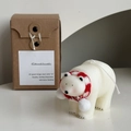 Polar bear scented candle in white with a red striped scarf and kraft paper gift box - White Blushed Polar Bear with Scarf