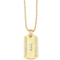 Close-up of golden ball chain necklace with sparkling zircon rectangular letter I pendant - Letter I