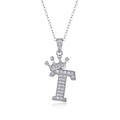 Moissanite 925 silver necklace featuring a sparkling letter T pendant with crown - Letter T
