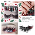 Set trucco natalizio con ciglia finte rosse e unghie a pressione verdi Babbo Natale - Set38 (Verde Rosso Babbo Natale Fiocchi)