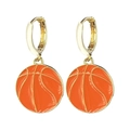 Goldene Kreolen mit glänzenden orangefarbenen Basketball-Anhängern für Damenmode - Basketball